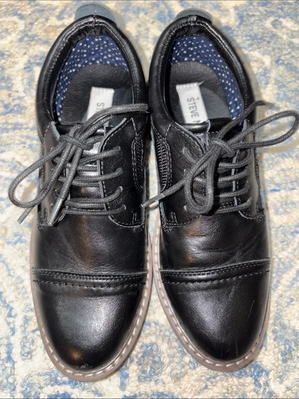 Steve Madden Black Leather Kids Lace-Up Dress Shoes